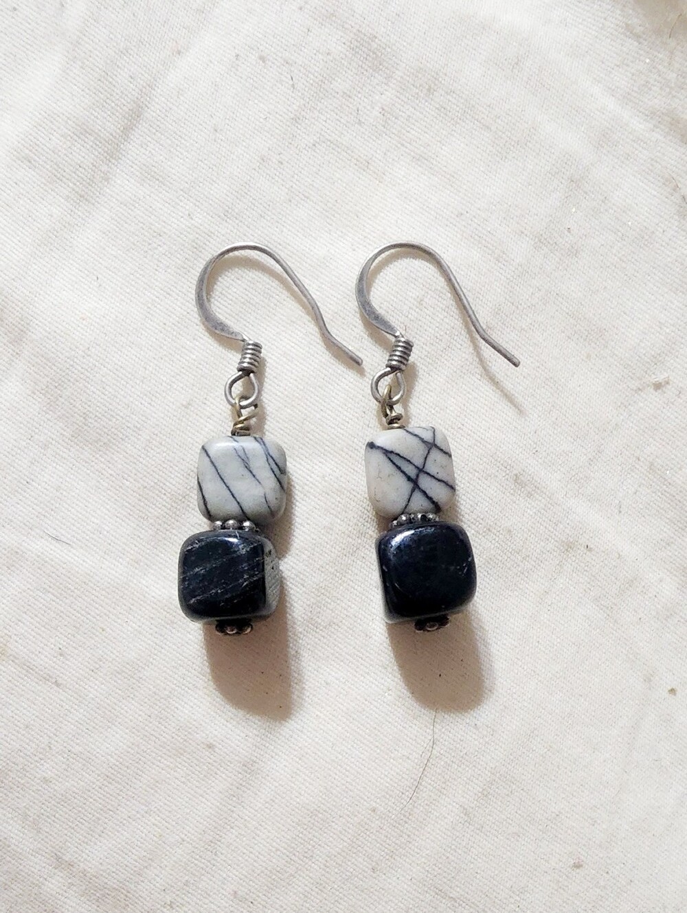 Stylish Zebra Jasper And Black Stone Dangle Earrings - Women Jewelry